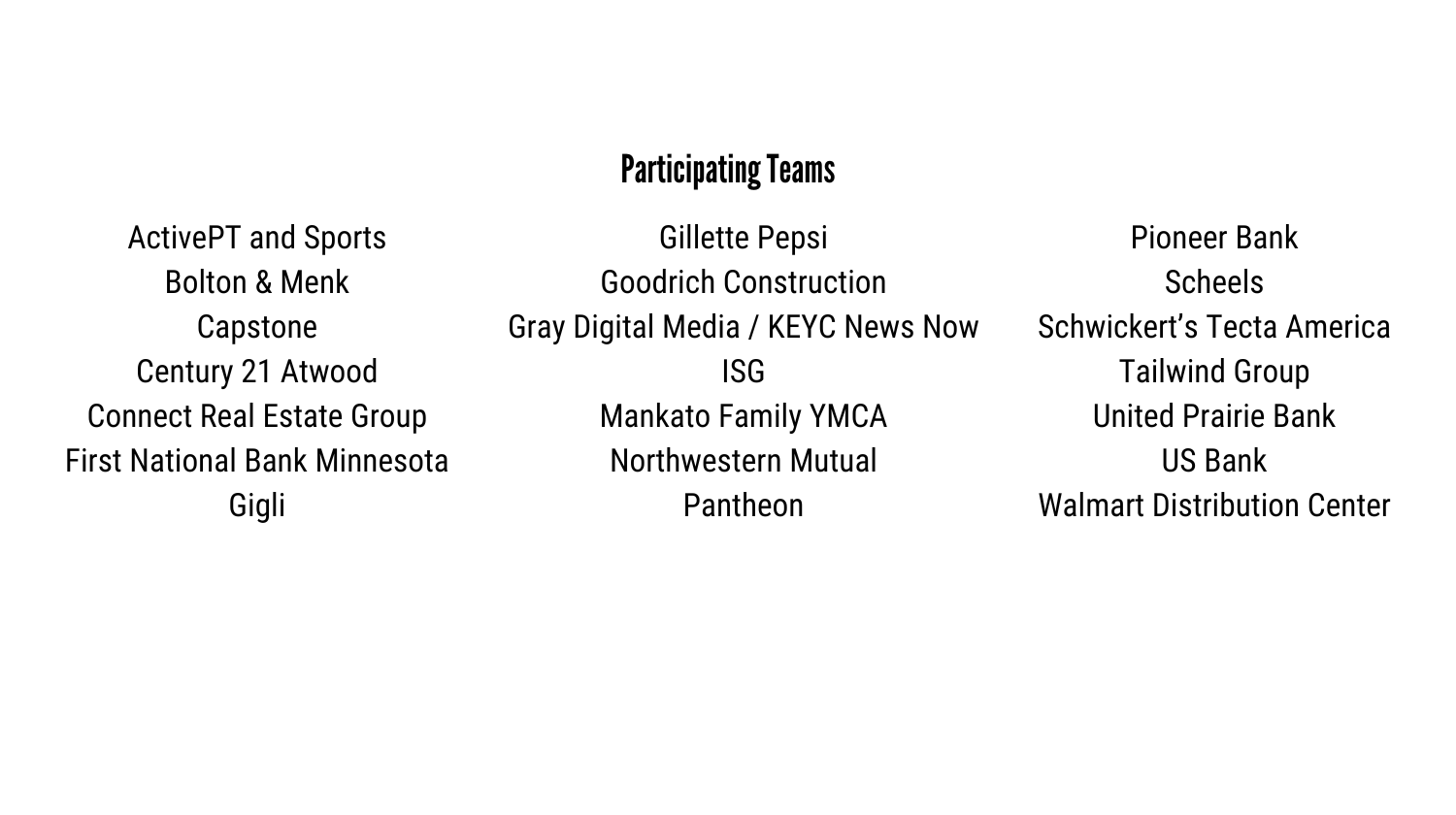 List of sponsors for Human Foosball