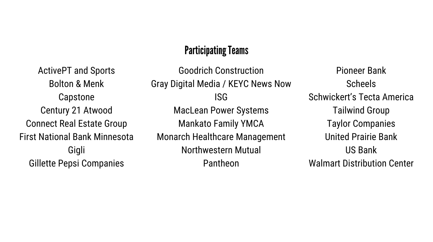 List of sponsors for Human Foosball
