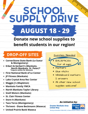 Flyer for the 2025 school supply drive