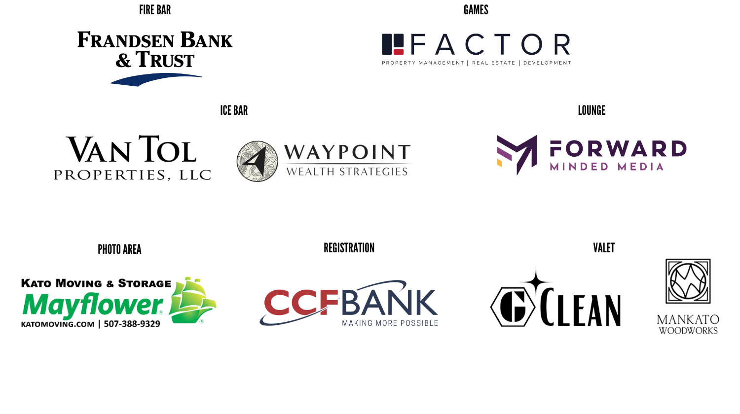 List of sponsors for the Fire & Ice Ball