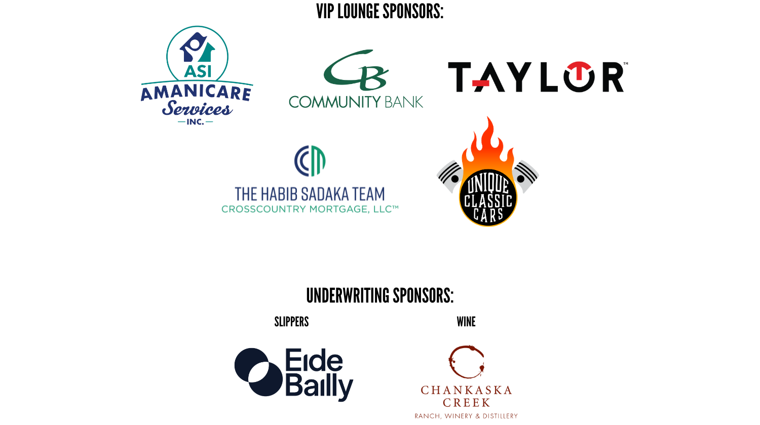 List of sponsors for the Fire & Ice Ball