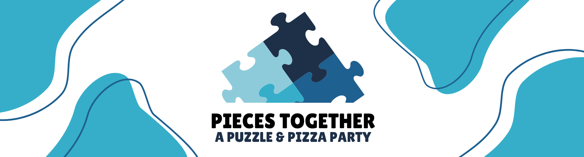 "Pieces Together" Puzzle & Pizza Party Logo